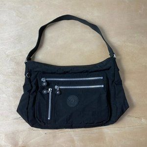 Kipling Black Silver Zip Closure Comfort Shoulder Bag